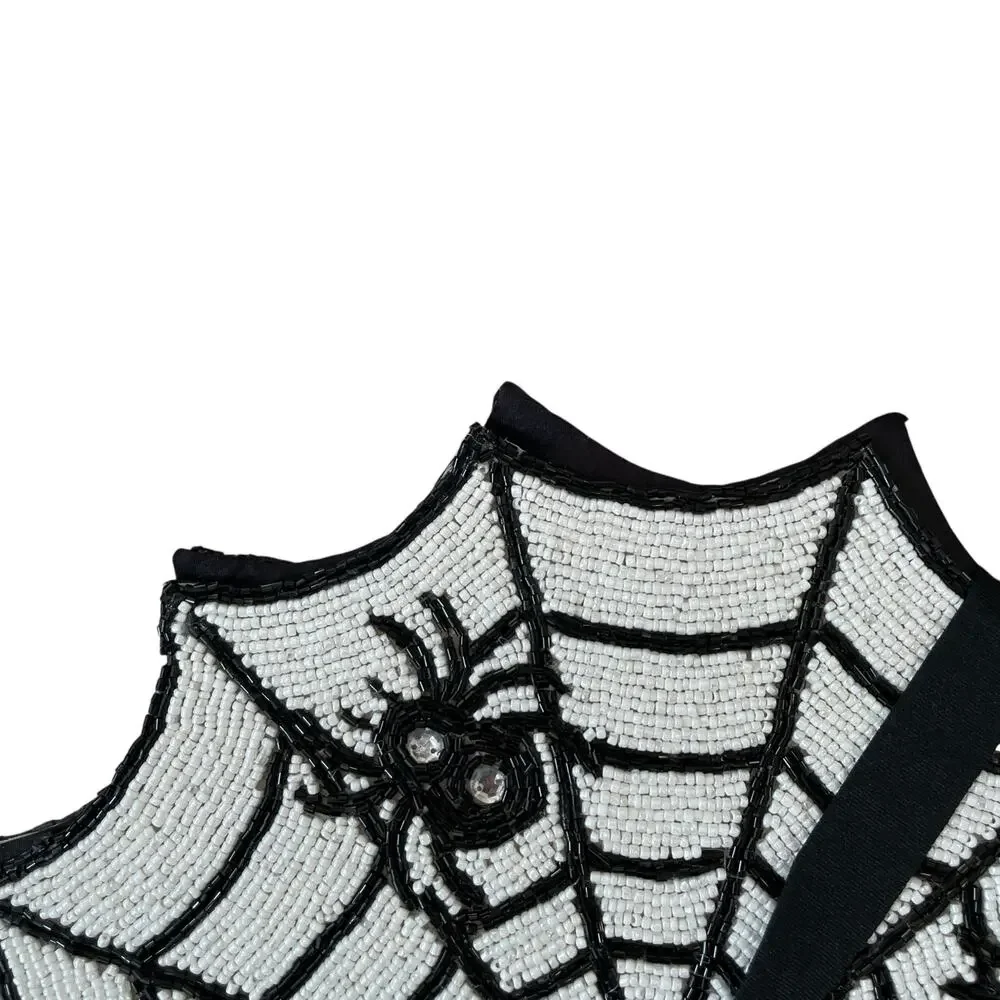 2pc Rachel Zoe Halloween Spider Web Beaded Placemat Charger 15in Black & White